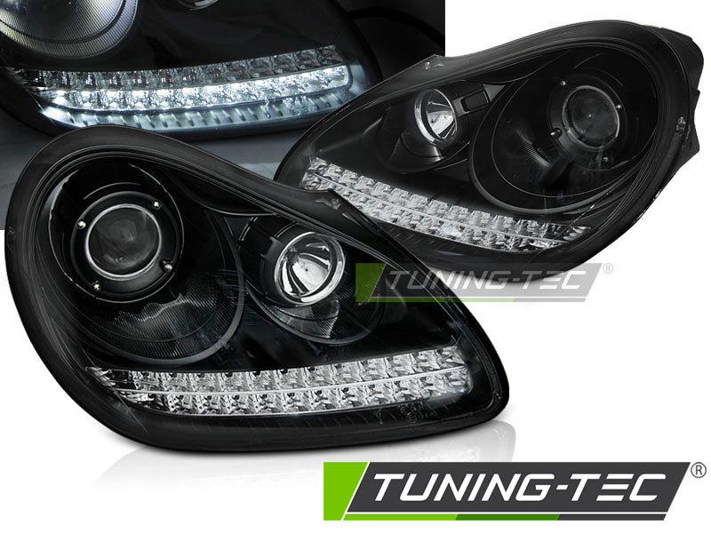 Tuning-Tec Xenon LED Tagfahrlicht Scheinwerfer für Porsche Cayenne 955 02-06 schwarz mit LED Blinker