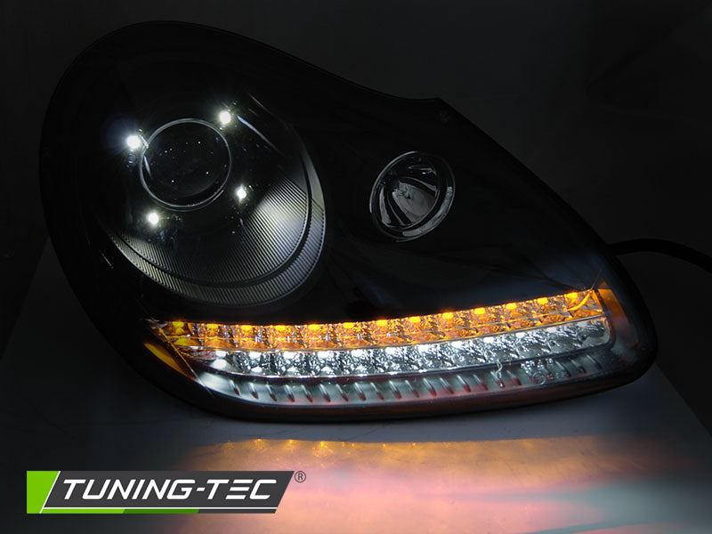 Tuning-Tec Xenon LED Tagfahrlicht Scheinwerfer für Porsche Cayenne 955 02-06 schwarz mit LED Blinker