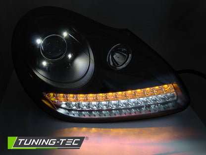 Tuning-Tec Xenon LED Tagfahrlicht Scheinwerfer für Porsche Cayenne 955 02-06 schwarz mit LED Blinker