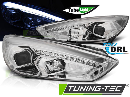 Tuning-Tec LED Tagfahrlicht Scheinwerfer für Ford Focus MK3 Facelift 14-18 chrom mit dynamischem LED Blinker