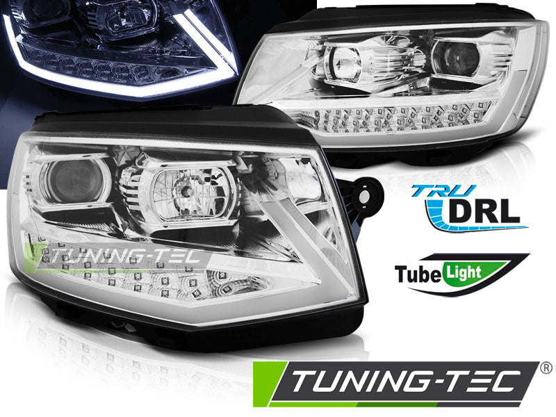 Tuning-Tec LED Tagfahrlicht Scheinwerfer für VW T6 15-19 chrom mit LED Blinker