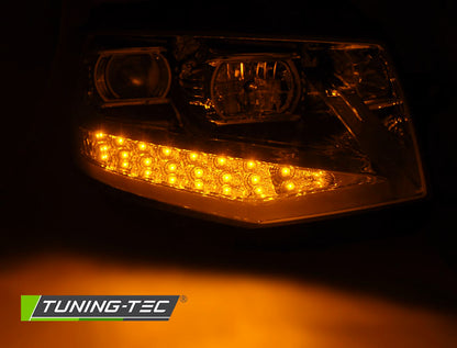 Tuning-Tec LED Tagfahrlicht Scheinwerfer für VW T6 15-19 chrom mit LED Blinker