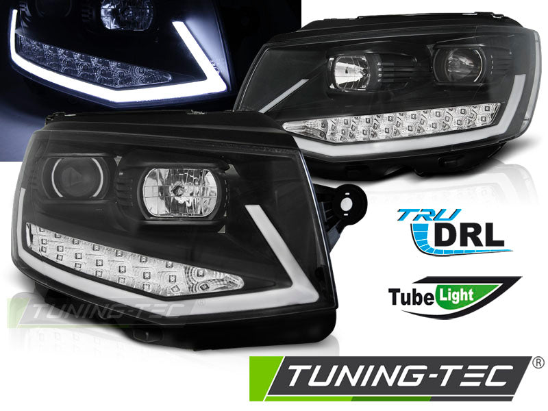 Tuning-Tec LED Tagfahrlicht Scheinwerfer für VW T6 15-19 schwarz mit LED Blinker