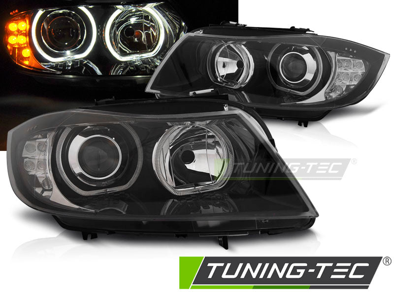 Tuning-Tec LED Angel Eyes Scheinwerfer für BMW 3er E90/E91 05-08 schwarz mit LED Blinker