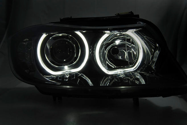 Tuning-Tec LED Angel Eyes Scheinwerfer für BMW 3er E90/E91 05-08 schwarz mit LED Blinker