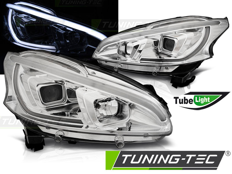 Tuning-Tec LED Tagfahrlicht Scheinwerfer für Peugeot 208 12-15 chrom mit LED Blinker