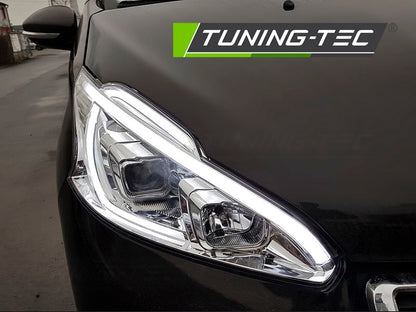 Tuning-Tec LED Tagfahrlicht Scheinwerfer für Peugeot 208 12-15 chrom mit LED Blinker