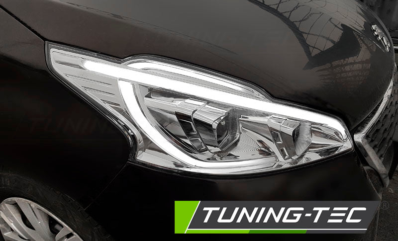 Tuning-Tec LED Tagfahrlicht Scheinwerfer für Peugeot 208 12-15 chrom mit LED Blinker