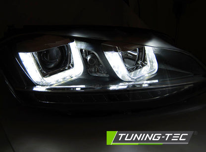 Tuning-Tec LED Tagfahrlicht Scheinwerfer für VW Golf 7 12-17 schwarz / chrom mit dynamischem LED Blinker