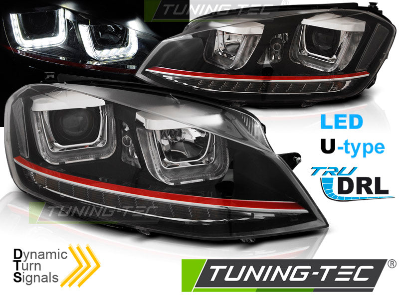Tuning-Tec LED Tagfahrlicht Scheinwerfer für VW Golf 7 12-17 schwarz / rot mit dynamischem LED Blinker