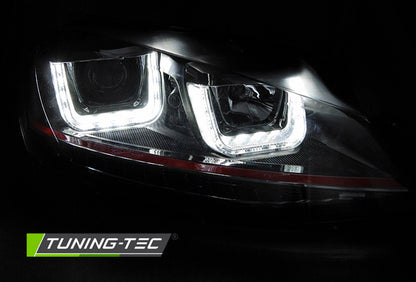 Tuning-Tec LED Tagfahrlicht Scheinwerfer für VW Golf 7 12-17 schwarz / rot mit dynamischem LED Blinker