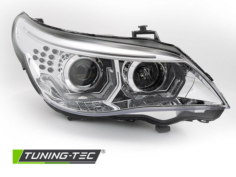 Tuning-Tec 3D LED Angel Eyes Scheinwerfer für BMW 5er E60 / E61 03-07 chrom mit LED Blinker