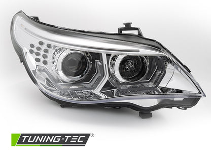 Tuning-Tec 3D LED Angel Eyes Scheinwerfer für BMW 5er E60 / E61 03-07 chrom mit LED Blinker