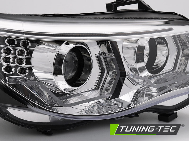 Tuning-Tec 3D LED Angel Eyes Scheinwerfer für BMW 5er E60 / E61 03-07 chrom mit LED Blinker