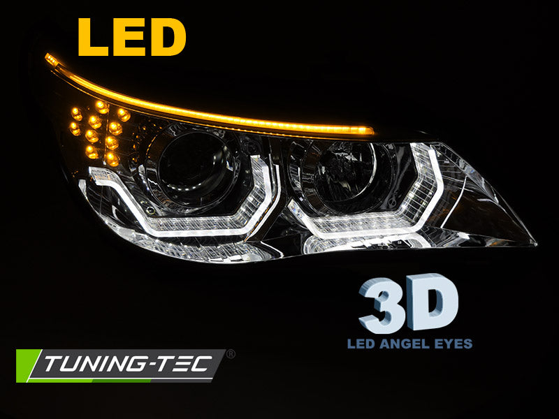 Tuning-Tec 3D LED Angel Eyes Scheinwerfer für BMW 5er E60 / E61 03-07 chrom mit LED Blinker