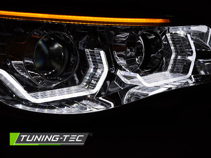 Tuning-Tec 3D LED Angel Eyes Scheinwerfer für BMW 5er E60 / E61 03-07 chrom mit LED Blinker