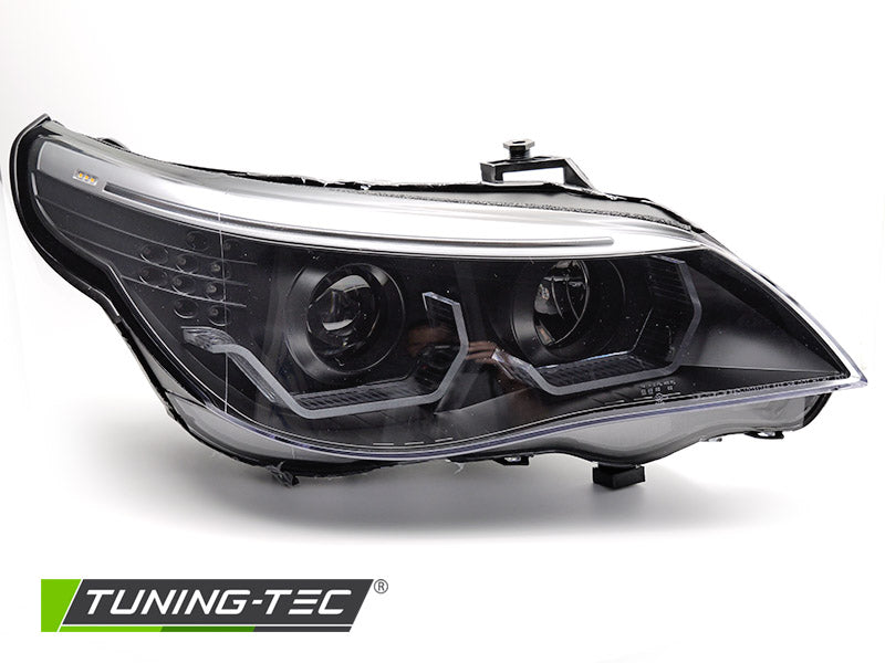 Tuning-Tec 3D LED Angel Eyes Scheinwerfer für BMW 5er E60 / E61 03-07 schwarz mit LED Blinker
