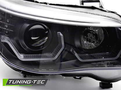 Tuning-Tec 3D LED Angel Eyes Scheinwerfer für BMW 5er E60 / E61 03-07 schwarz mit LED Blinker