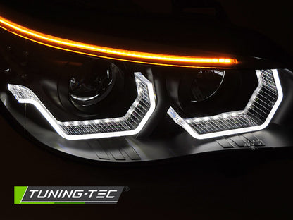 Tuning-Tec 3D LED Angel Eyes Scheinwerfer für BMW 5er E60 / E61 03-07 schwarz mit LED Blinker