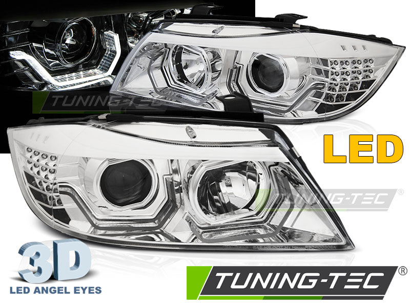 Tuning-Tec 3D LED Angel Eyes Scheinwerfer für BMW 3er E90/E91 05-08 chrom mit LED Blinker