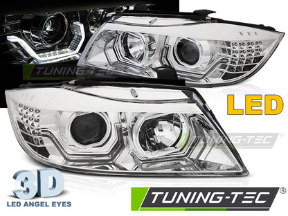 Tuning-Tec 3D LED Angel Eyes Scheinwerfer für BMW 3er E90/E91 05-08 chrom mit LED Blinker