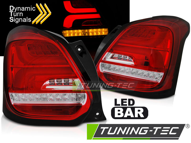 Tuning-Tec Voll LED Lightbar Rückleuchten für Suzuki Swift VI (6) 17+ rot/klar mit dynamischem Blinker