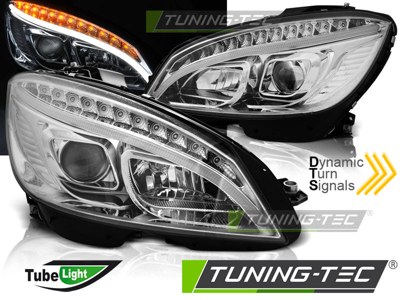 Tuning-Tec LED Tagfahrlicht Scheinwerfer für Mercedes Benz C-Klasse W204 07-10 chrom