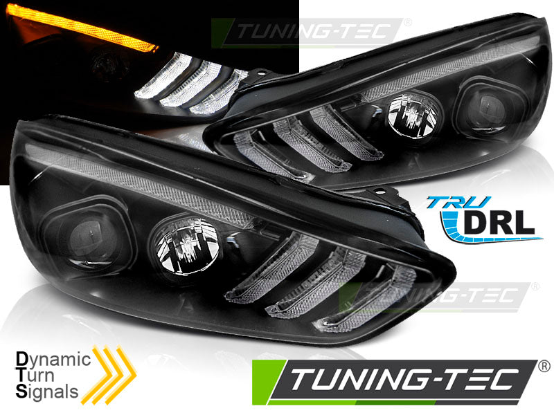 Tuning-Tec LED Tagfahrlicht Scheinwerfer für Ford Focus MK3 Facelift 14-18 schwarz mit dynamischem LED Blinker