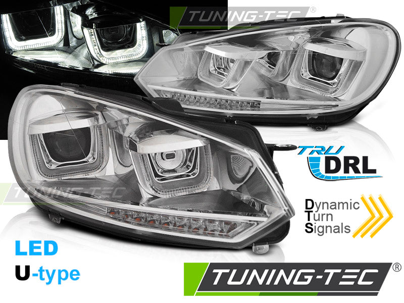 Tuning-Tec LED Tagfahrlicht Scheinwerfer für VW Golf 6 08-12 chrom im Golf 7 mit dynamischem LED Blinker
