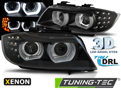 Tuning-Tec 3D LED Tagfahrlicht Angel Eyes Scheinwerfer für BMW 3er E90/E91 LCI 09-11 schwarz