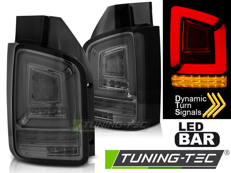 Tuning-Tec Voll LED Lightbar Rückleuchten für VW T5 03-09 schwarz mit dynamischem Blinker (Heckklappe/Doppeltürer)