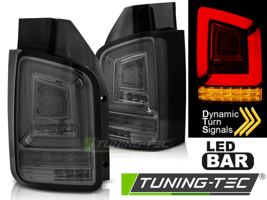 Tuning-Tec Voll LED Lightbar Rückleuchten für VW T5 03-09 schwarz mit dynamischem Blinker (Heckklappe/Doppeltürer)