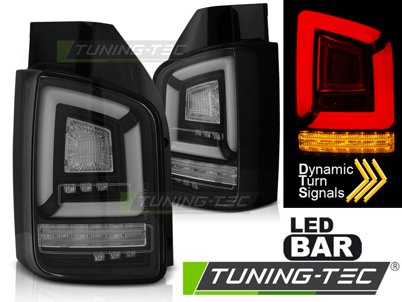 Tuning-Tec Voll LED Lightbar Rückleuchten für VW T5 03-09 schwarz mit dynamischen Blinker (Doppeltürer/Heckklappe)