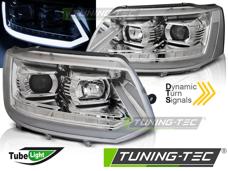 Tuning-Tec LED Tagfahrlicht Scheinwerfer für VW T5 GP (Facelift) 10-15 chrom mit dynamischem LED Blinker