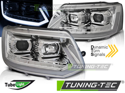 Tuning-Tec LED Tagfahrlicht Scheinwerfer für VW T5 GP (Facelift) 10-15 chrom mit dynamischem LED Blinker