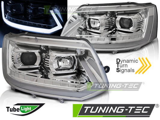 Tuning-Tec LED Tagfahrlicht Scheinwerfer für VW T5 GP (Facelift) 10-15 chrom mit dynamischem LED Blinker