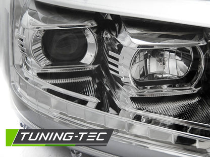 Tuning-Tec LED Tagfahrlicht Scheinwerfer für VW T5 GP (Facelift) 10-15 chrom mit dynamischem LED Blinker