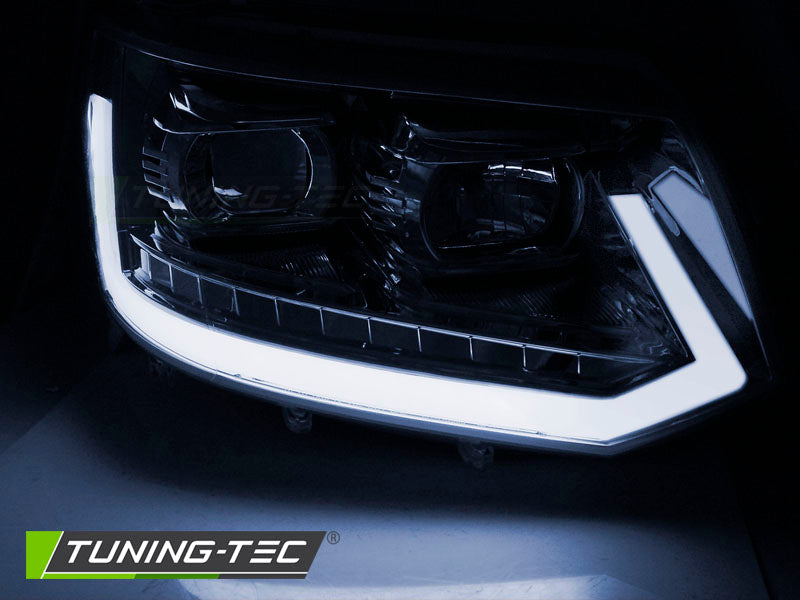 Tuning-Tec LED Tagfahrlicht Scheinwerfer für VW T5 GP (Facelift) 10-15 chrom mit dynamischem LED Blinker