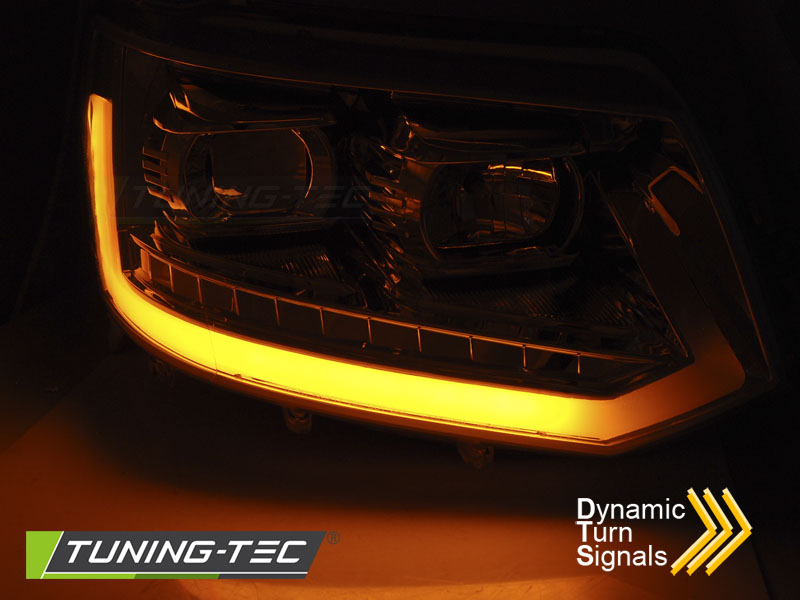 Tuning-Tec LED Tagfahrlicht Scheinwerfer für VW T5 GP (Facelift) 10-15 chrom mit dynamischem LED Blinker