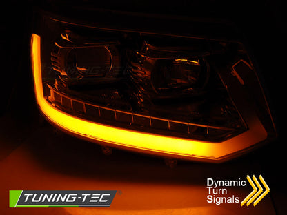 Tuning-Tec LED Tagfahrlicht Scheinwerfer für VW T5 GP (Facelift) 10-15 chrom mit dynamischem LED Blinker