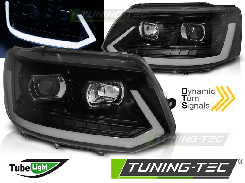 Tuning-Tec LED Tagfahrlicht Scheinwerfer für VW T5 GP (Facelift) 10-15 schwarz mit dynamischem LED Blinker