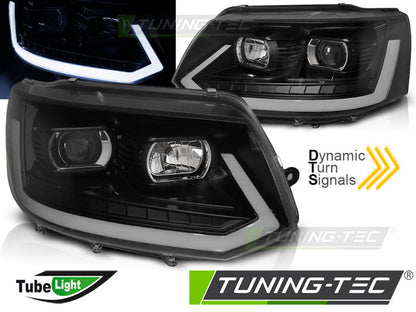 Tuning-Tec LED Tagfahrlicht Scheinwerfer für VW T5 GP (Facelift) 10-15 schwarz mit dynamischem LED Blinker