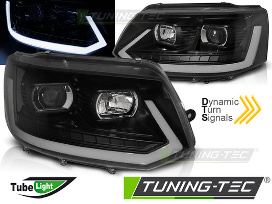 Tuning-Tec LED Tagfahrlicht Scheinwerfer für VW T5 GP (Facelift) 10-15 schwarz mit dynamischem LED Blinker