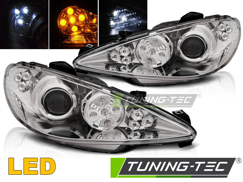Tuning-Tec LED Angel Eyes Scheinwerfer für Peugeot 206 02-14 chrom mit LED Blinker