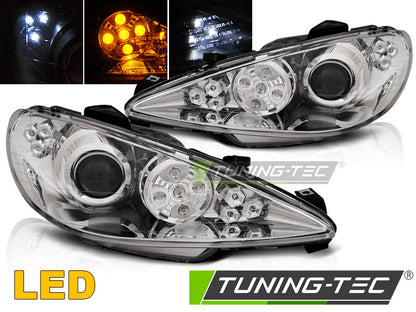 Tuning-Tec LED Angel Eyes Scheinwerfer für Peugeot 206 02-14 chrom mit LED Blinker