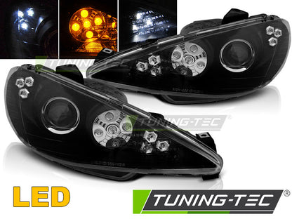 Tuning-Tec LED Angel Eyes Scheinwerfer für Peugeot 206 02-14 schwarz mit LED Blinker