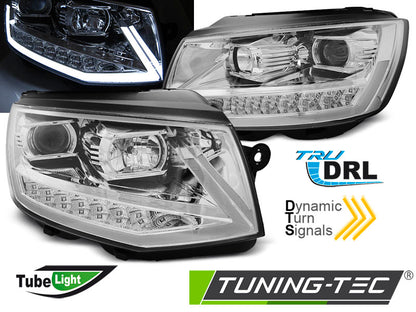 Tuning-Tec LED Tagfahrlicht Scheinwerfer für VW T6 15-19 chrom mit dynamischem Blinker