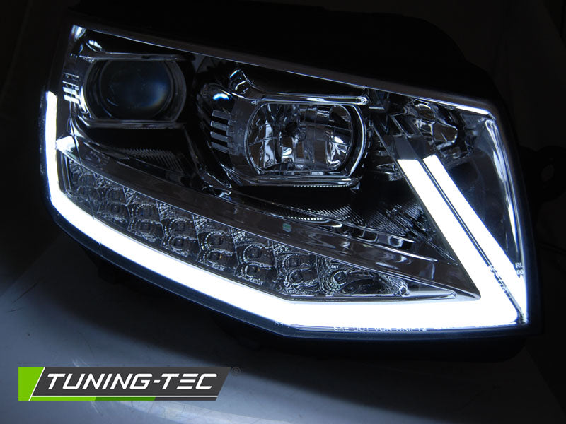 Tuning-Tec LED Tagfahrlicht Scheinwerfer für VW T6 15-19 chrom mit dynamischem Blinker