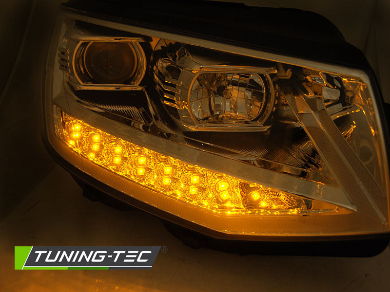Tuning-Tec LED Tagfahrlicht Scheinwerfer für VW T6 15-19 chrom mit dynamischem Blinker