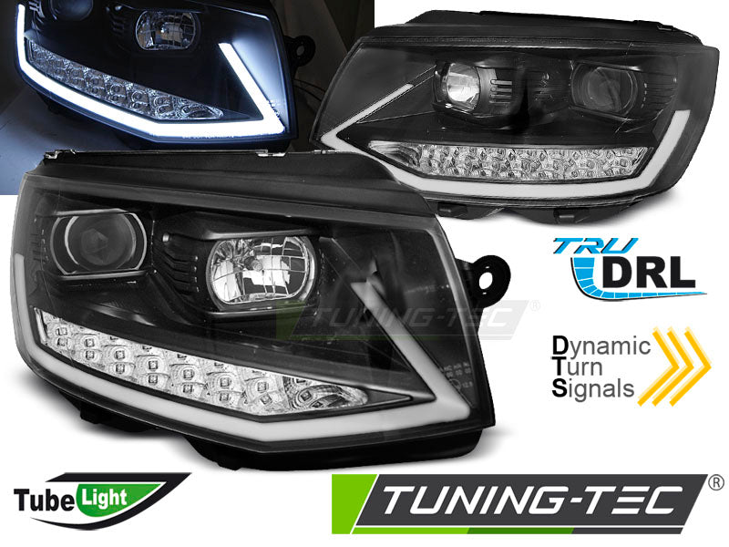 Tuning-Tec LED Tagfahrlicht Scheinwerfer für VW T6 15-19 schwarz mit dynamischem LED Blinker